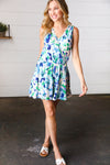 Lovely In Green & Blue Floral Sleeveless Surplice Romper