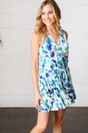 Lovely In Green & Blue Floral Sleeveless Surplice Romper