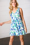 Lovely In Green & Blue Floral Sleeveless Surplice Romper
