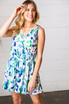 Lovely In Green & Blue Floral Sleeveless Surplice Romper