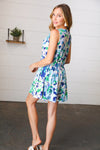 Lovely In Green & Blue Floral Sleeveless Surplice Romper