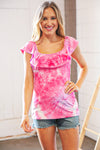 Fuchsia Square Neck Ruffle Tie Dye Tank Top