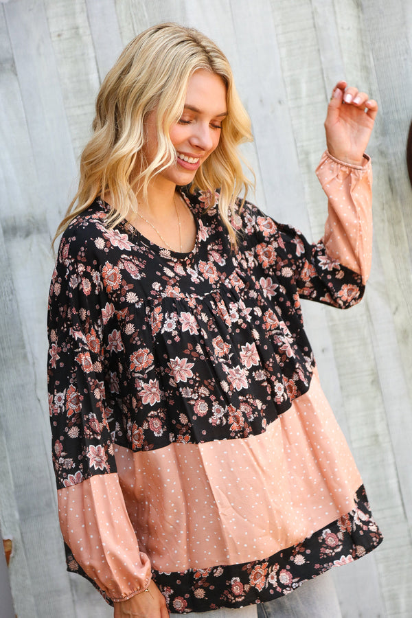 Field of Peach Blossoms Bubble Sleeve Blouse