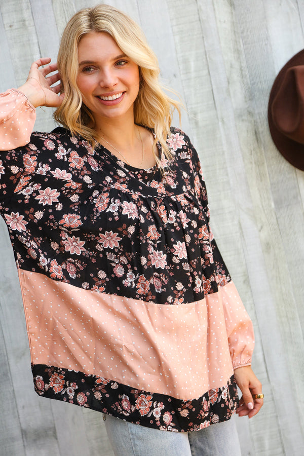 Field of Peach Blossoms Bubble Sleeve Blouse