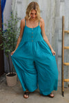 Own The Look Azure Blue Loose Fit Front Bib Sleeveless Jumpsuit