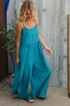Own The Look Azure Blue Loose Fit Front Bib Sleeveless Jumpsuit