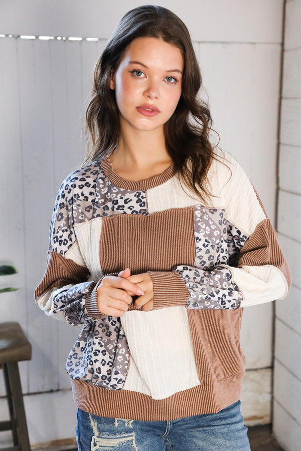 Wild Stitches Taupe Cable Knit Sweater