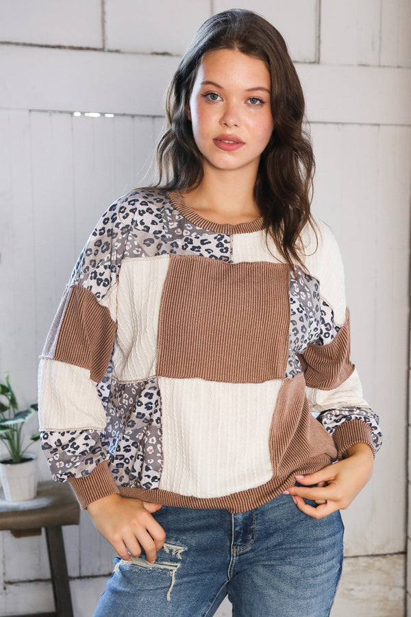 Wild Stitches Taupe Cable Knit Sweater
