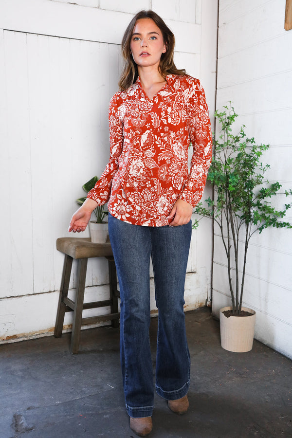 Vintage Botanical Rust Top