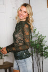 A Feminine Touch Olive Semi Sheer Lace Top