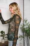 A Feminine Touch Olive Semi Sheer Lace Top