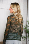 A Feminine Touch Olive Semi Sheer Lace Top