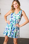 Lovely In Green & Blue Floral Sleeveless Surplice Romper