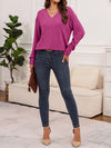 Ribbed V-Neck Long Sleeve T-Shirt