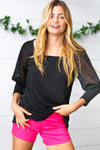 Black Lace Three Quarter Bubble Sleeve Top