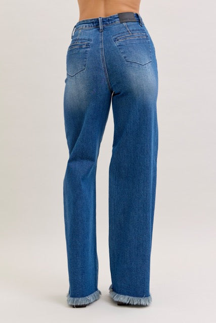 Karla High Waist Column Straight Button-Fly & Back Welt Pkts