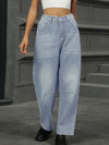 Half Elastic Waist Straight Leg Jeans