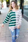 Hunter Green & Taupe Striped Color Block Sweater