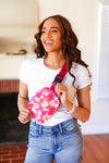 Hot Pink Smiley Face & Flowers Crossbody Belt Sling Bag