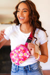 Hot Pink Smiley Face & Flowers Crossbody Belt Sling Bag