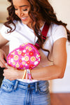 Hot Pink Smiley Face & Flowers Crossbody Belt Sling Bag