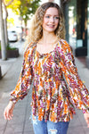 Fall in Love Taupe & Rust Floral Print Babydoll Bubble Sleeve Top