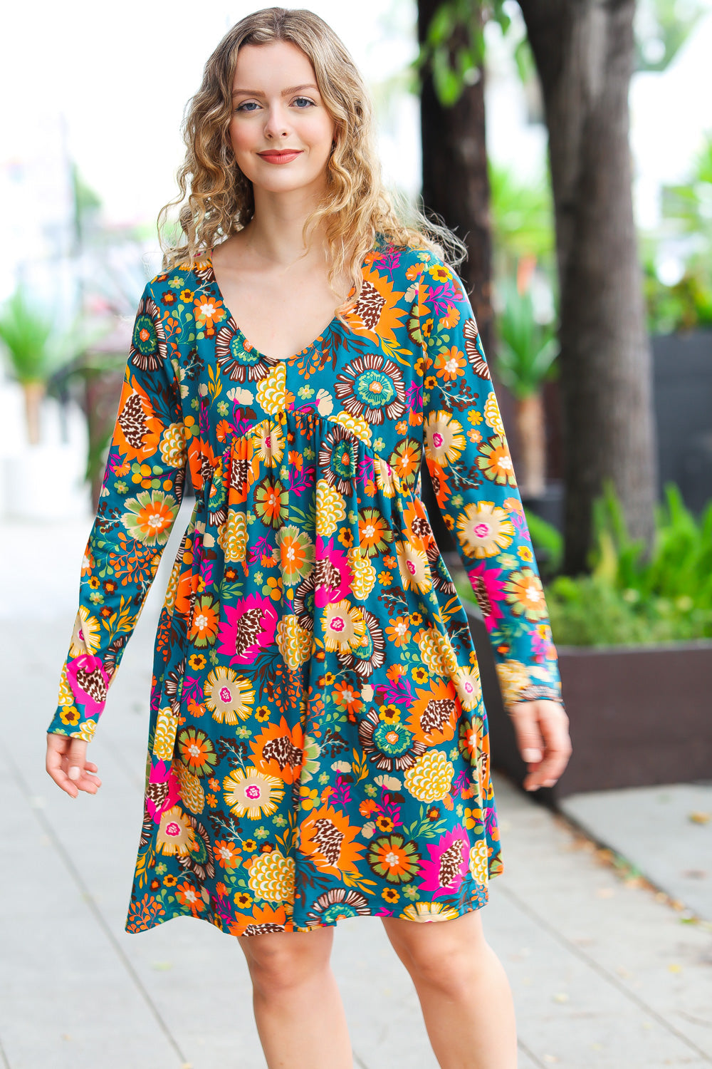 Teal Plus Size Floral Dresses Spring