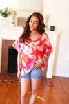 Tropical Vibes Peach Floral Dolman Ruffle Frill Sleeve Blouse