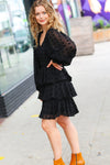 Holiday Vixen Black Chiffon Swiss Dot V Neck Tiered Ruffle Dress