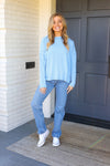 Baby Blue Mineral Wash Rib Knit Pullover Top