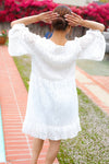 Diva Dreams White Accordion Pleated Lace Square Neck Dress