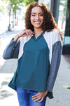 Stand Out Hunter Green V Neck Raglan Color Block Outseam Top