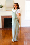 Move On Over Sage Wide Leg Suspender Overall Jumpsuit