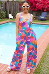 Summer Vibes Multicolor Abstract Floral Sleeveless Wide Leg Jumpsuit