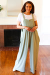 Move On Over Sage Wide Leg Suspender Overall Jumpsuit