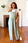 Move On Over Sage Wide Leg Suspender Overall Jumpsuit