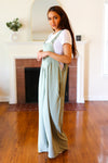 Move On Over Sage Wide Leg Suspender Overall Jumpsuit