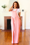 Move On Over Coral Wide Leg Suspender Overall Jumpsuit