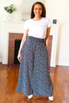 Let's Meet Up Black Animal Print Smocked Waist Palazzo Pants