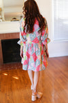 Look Of Love Lime & Coral Patchwork Print V Neck Dress