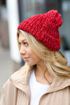 Cranberry Knit Velvet Chenille Fold Over Beanie