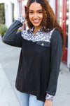 Be Bold Black & Charcoal Animal Print Zip Down Pullover