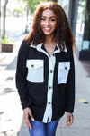 Fall For You Black & Ivory Button Down French Terry Shacket