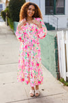 Beautiful You Frill V-Neck Shirred Waist Floral Maxi Dress