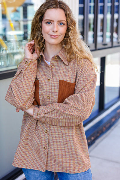 Start Your Day Rust Flannel Plaid Oversized Shacket