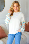 Oatmeal Lace V Neck Vintage Stripe Pullover