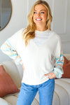 Oatmeal Lace V Neck Vintage Stripe Pullover