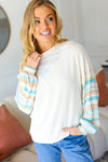 Oatmeal Lace V Neck Vintage Stripe Pullover