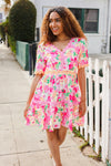 Beautiful You Rose Floral Print Ric Rack Trim Babydoll Dress