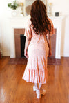 Peach Floral Surplice Elastic Waist Ruffle Maxi Dress